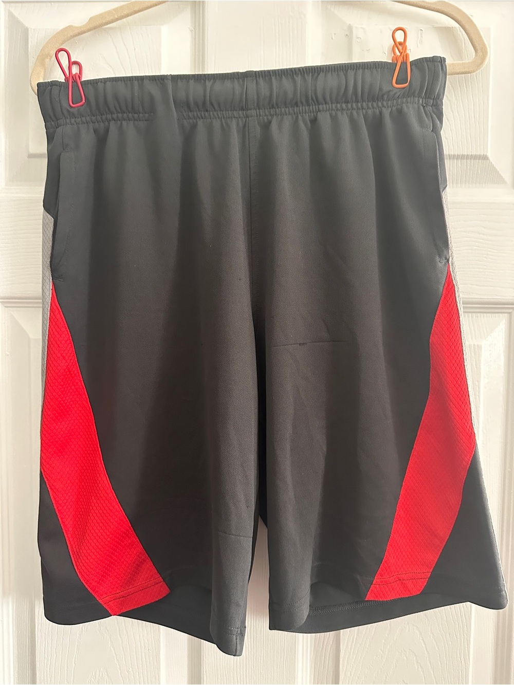 Men's Black Athletic Shorts with Red Side Panels